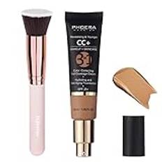 PHOERA CC Cream Foundation, PHOERA Heltäckande foundation Color Corricting Cream, Anti-Aging Hydrating Serum med matt naturlig lätt finish, 1,08 fena (160 sand)