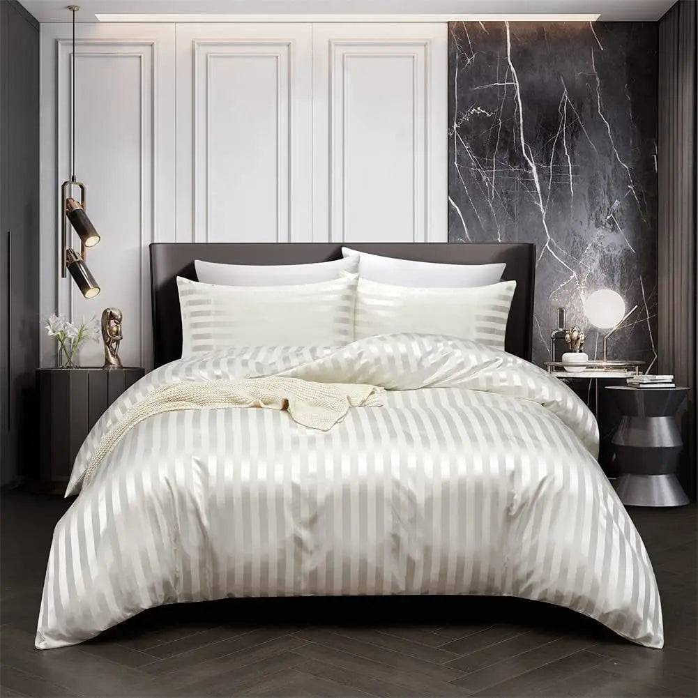 NoirLuxe Set - Lyxigt Satin Sängkläder för Sovrum - Vit / 228x228cm