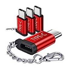 JSAUX USB C-adapter till Micro USB, [4-Pack] USB Typ C-omvandlare med Nyckelring 56K Motstånd för Samsung Galaxy S10 S9 S8 Plus/Note 10 9 8/A3 A5 2017, Huawei P9/P10, Xperia XZ, LG G5 G6 etc - Röd