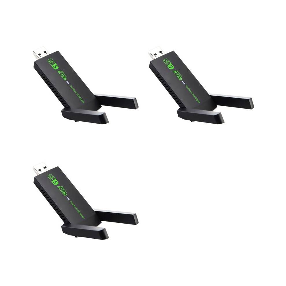 3X USB 3.0 WiFi Adapter 1300Mbps Network Card Dual Band 2.4G/5GHz Wireless Receiver Transmitter for Desktop Laptop PC