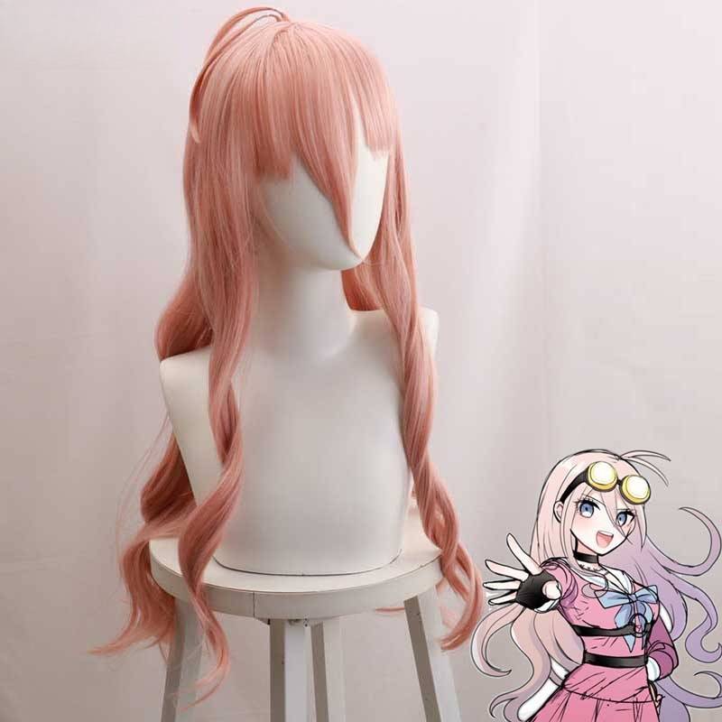 New Danganronpa V3 Inaba Mito Pink Long Wavy Cosplay Anime Wig High Temperature Fiber