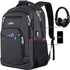 Ryggsäck herr skolryggsäck, för 15,6 tums laptop ryggsäck arbete vattentät business dagryggsäckar pojkar tonåringar med USB-laddningsport 35 l, Svart 2, 17,3 Zoll, Avslappnad