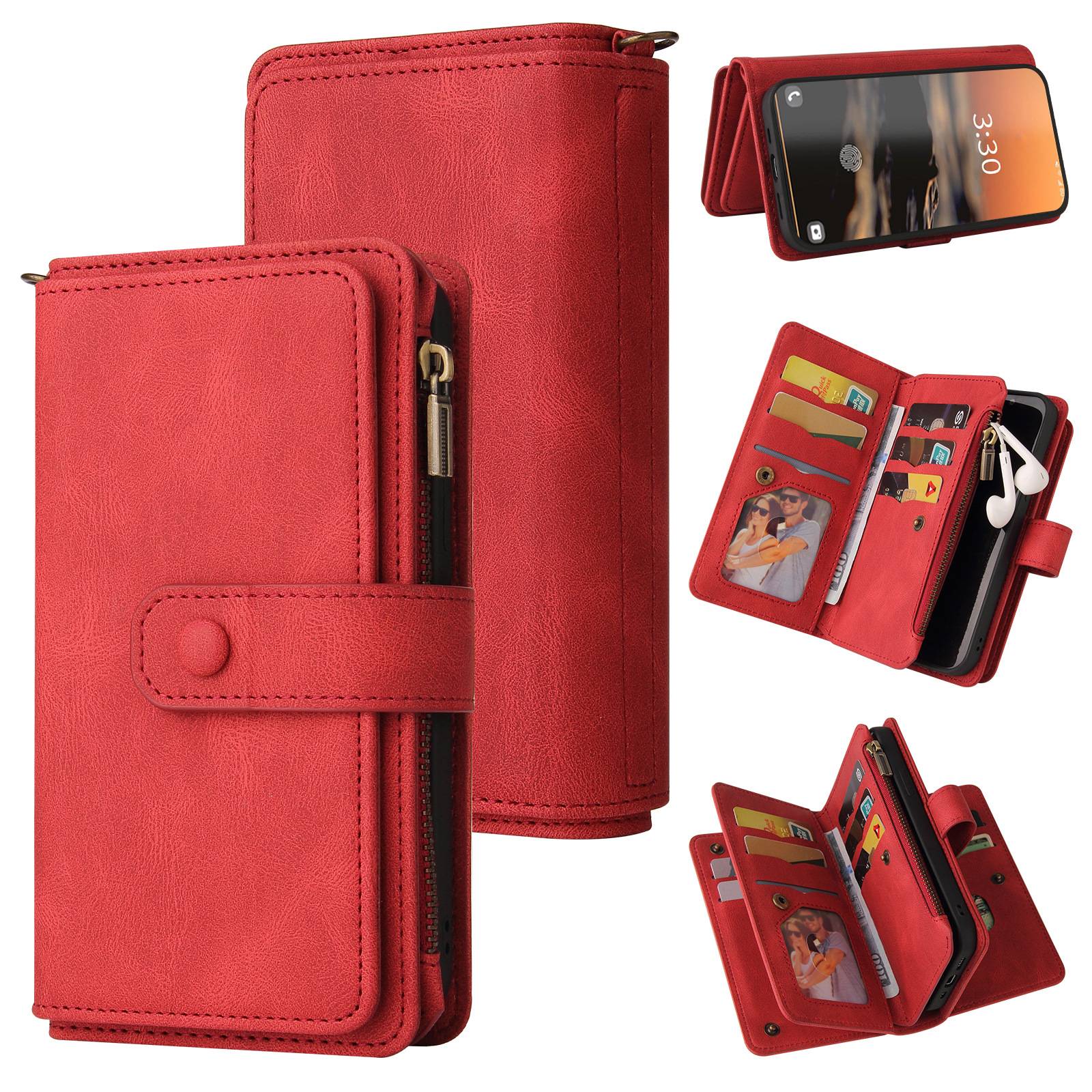 Multi 15-Card Zipper Wallet Leather Cover For Honor X9D X9C X8D X8C X7C X6C X5C Plus Lanyard Anti Drop Wrist Phone Bag Cover
