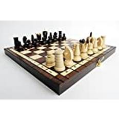 Master of Chess Schackbräde i Trä Med Schackpjäser “ROYAL MAXI” 31 cm - Handgjort Reseschack Spelbart - Litet Schackspel för Barn och Vuxna med Lyxigt Rött Filt