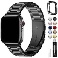 Fullmosa Kompatibla Apple Watch Band 49 mm 45 mm 46 mm 44 mm 42 mm 41 mm 40 mm 38 mm, metall iWatch-band med fodral för Apple Watch Ultra Series 10 9 8 7 6 5 4 3 2 1 SE, 46 mm (S10) svart