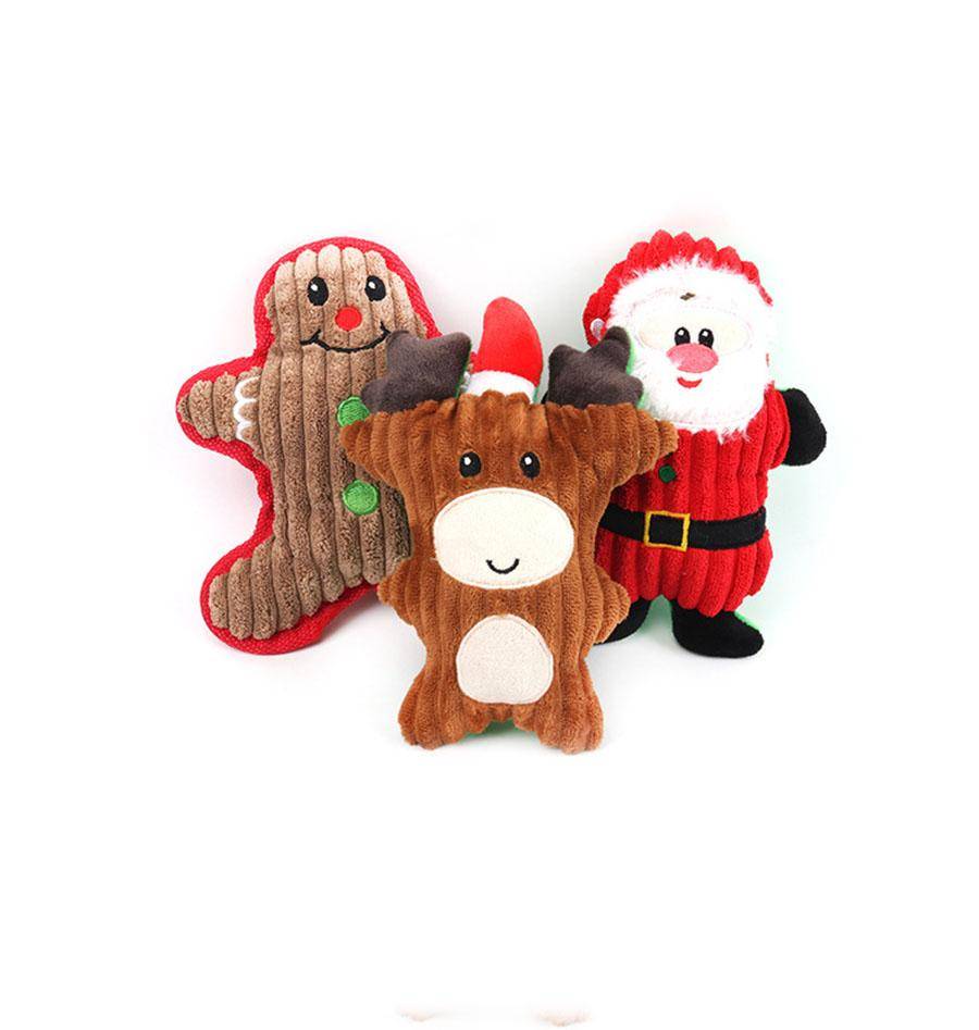 Set of 3 Plush Puppy Dog Toys for Christmas Durable Soft Toys Chew Plush Toys with Squeaky Sound Tooth Play Toys Gift