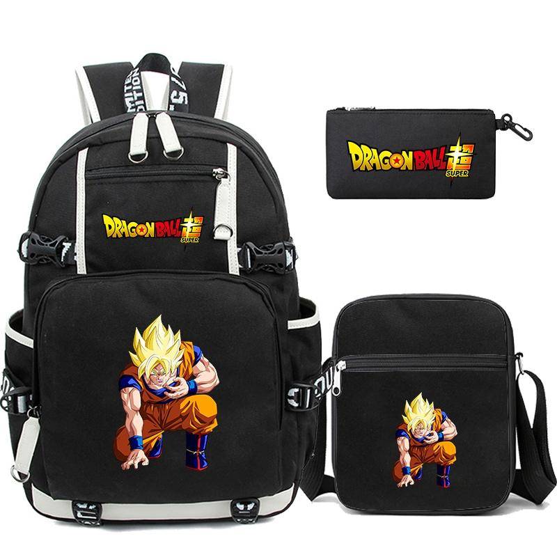 3 st/set Anime Dragon Ball Laptop Ryggsäck Unisex Bagpack med Lunch Handväska för flicka Pojke Tonåring Skolväska Män Dam Fritidsväska Ryggsäck Mochila