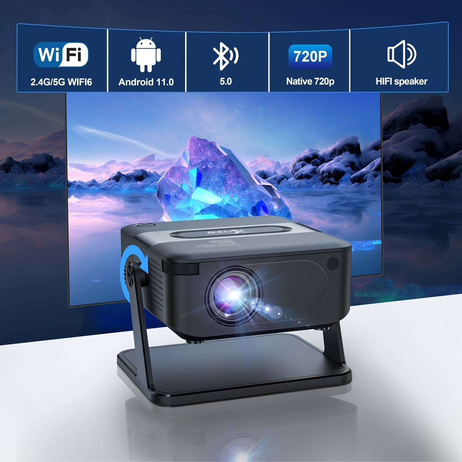 High-definition, Outdoor Projector With 5g, Wi-fi, And Wireless. Features Native 720p With 4k And Auto Keystone, Ideal For Camping, Backyard & Road Trips