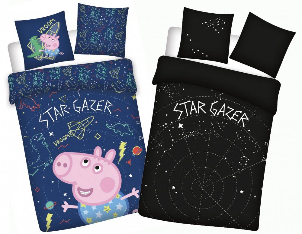 Greta gris Stjärnskådare Glow-in-the-dark barnsängkläder 100x135cm, 40x60cm