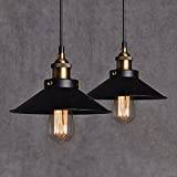 2 Stycken Industriell Pendellampa i Svart Metall Vintage Taklampa med 100cm Justerbar Kabel E27 Max 60W Retro Belysning för Matsal Kök och Bar