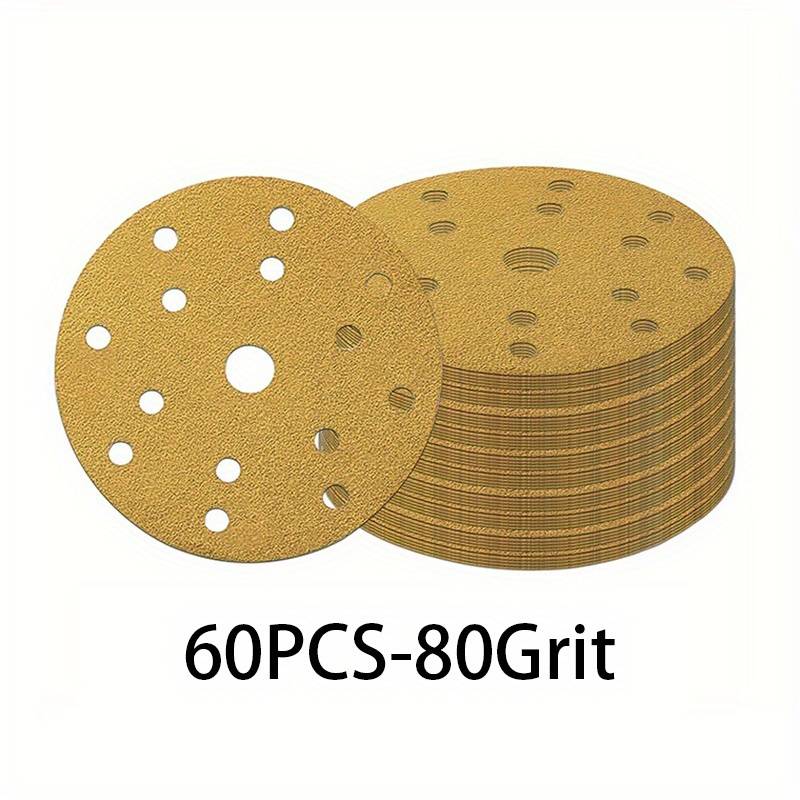 TEMU 60/61pcs 150mm Sandpaper - Grit 60/80/120/180/240/320/400 - 15 Holes - Diameter 15.24cm - Suitable For Random Orbital Sander And Oscillating Tools