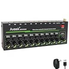 Aveek Mini Line Audio Mixer – 10 kanals liten ljudmixer med stereo/mono-växling och lågbrusdrift för precisionsdelblandning, 1/4 tum TRS-ingång/utgång idealisk för mikrofoner/gitarrer/bas/scen