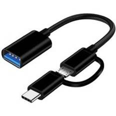 2 in 1 typ-c hane + micro usb hane till usb 3.0 hona otg kabel adapter nylon flätad datakabel för telefon surfplatta u disk otg - 2 i 1 svart