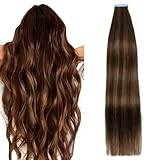 Agmity Hårförlängningar med tejp i 100 % äkta Remy-hår, balayage, mörkbrunt blandat kastanjebrunt, längd 45 cm, 20 stycken, 50 gram, hårförlängningar med tejp i äkta människohår (#T2-P2-6)