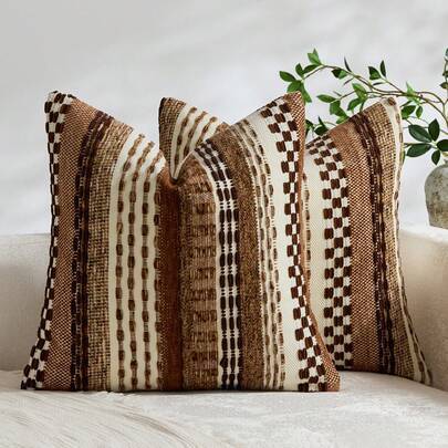 1 st/2 st brun (insats ej ingår) flerfärgad randig kuddfodral, bohemiskt farmhouse-chenille kuddfodral, ländryggskuddfodral, neutralt tonat kuddfodral - Kaffebrun (40*40,45*45,30*50,50*50,2 st 30 cm * 50 cm,2 st 50 cm * 50 cm,2 st 45 cm * 45 cm,2 st 40 cm * 40 cm)