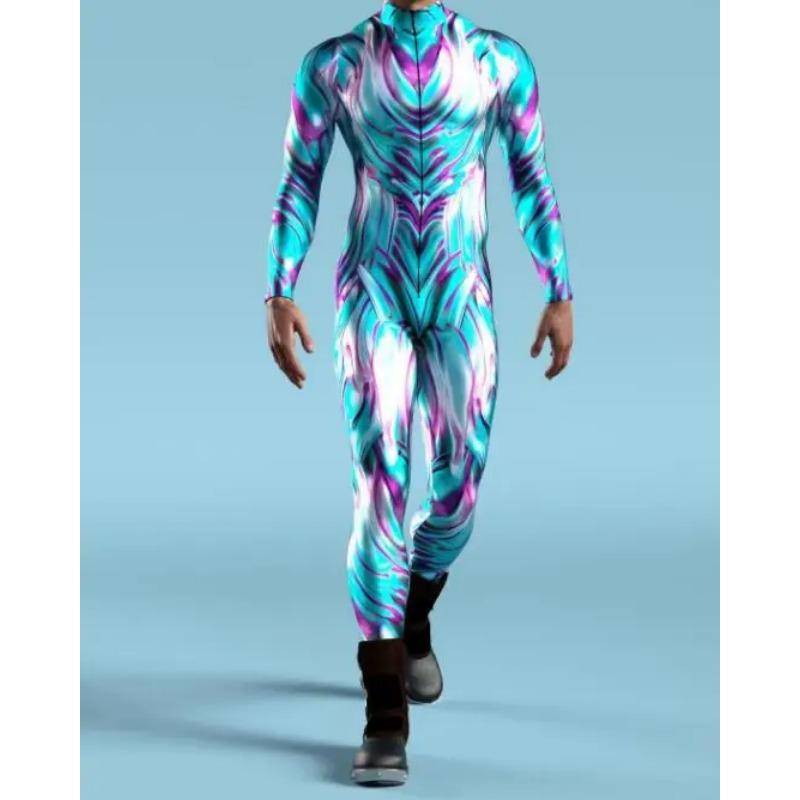 Män Kvinnor CyberPunk Muscle Jumpsuit 3D färgad teckning Cosplay Body Steampunk Kostym Halloween Party Shower Zentai Suit cm
