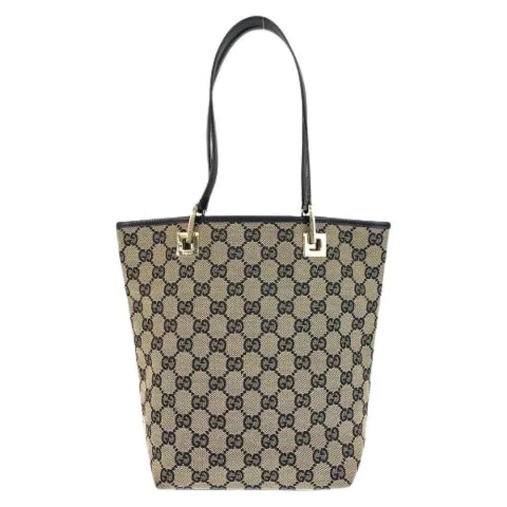 Gucci Vintage Pre-owned GG Canvas Læder Tote Taske - Vintage - Dame - Beige - ONE SIZE - Læder