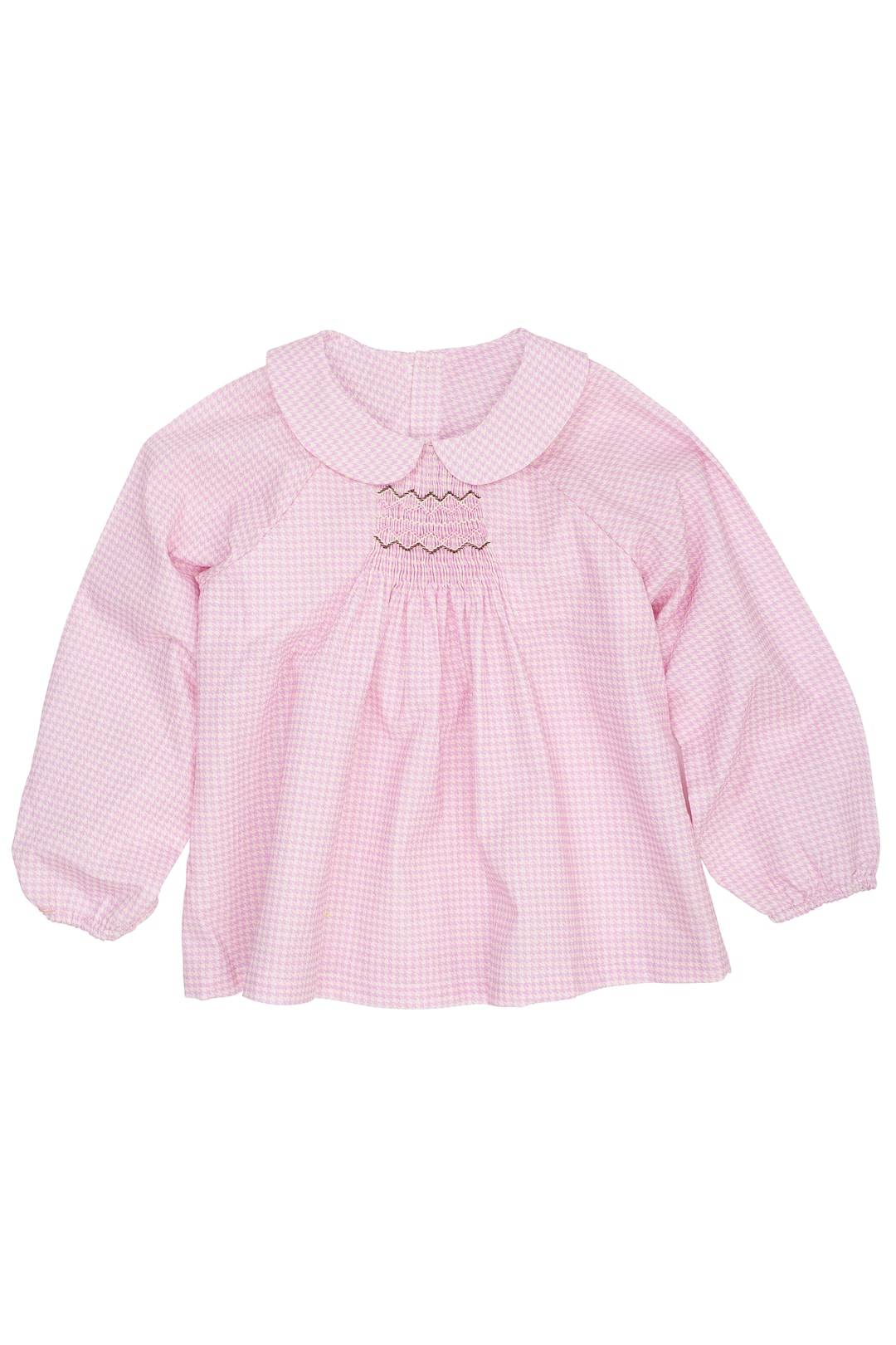 Copenhagen Colors GOTS Håndlavet Broderet Smock Houndstooth-bluse Syringa Syringa 116 cm Lyserød 116 cm Piger