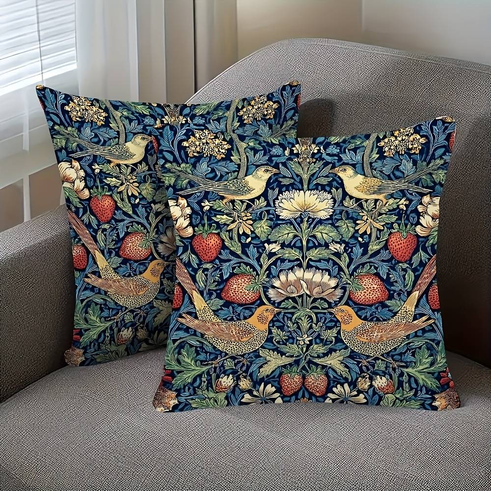 2pcs Vintage William Floral & Bird Print Pillow Covers - Soft Plush Cushion Covers Suitable For Sofa, Bed, Chair - Zipper Closure, Machine Washable, Spring Summer Decor, William Fabric (no Insert)