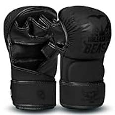 BEAST RAGE MMA-handskar för män kvinnor, justerbart handledsstöd öppen handflata kampsportsmattor Grappling Sparring för Muay Thai Cage Fighting Combat Taekwondo (Black, L/XL)