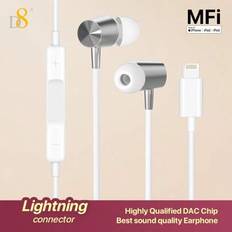D8 1Pack Trådbundna EarPods-hörlurar med Lightning-kontakt, MFi-certifierade av Apple-öronsnäckor med fjärrkontroll, Trådbundna öronsnäckor kompatibla - Vitt