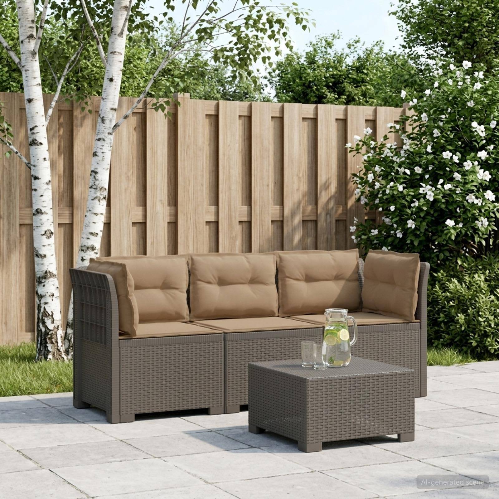 vidaXL 3-personers havensofa med puder i rattanlook PP Lysegrå