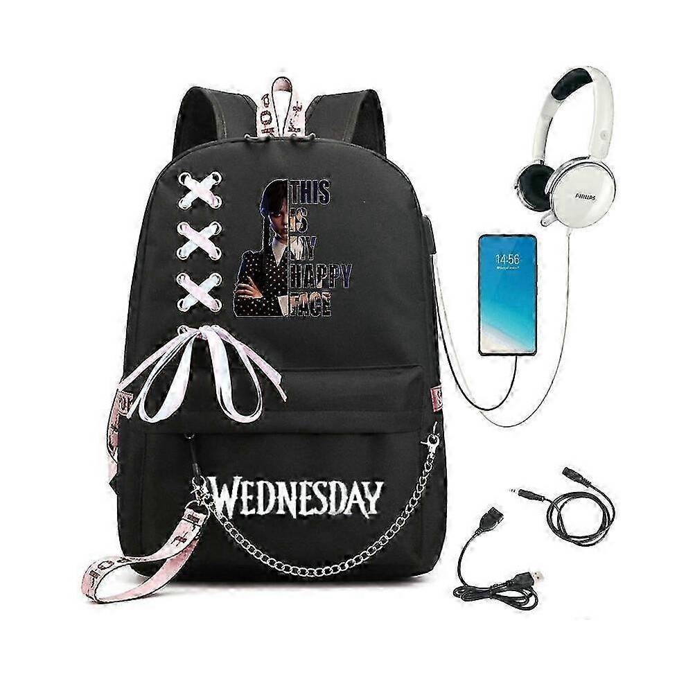 (picture color22) Wednesday Addams Backpack Mirabel Madrigal School Bags USB Charging Backpack Travel Notebook Schoolbag for Kids Students 25-26s
