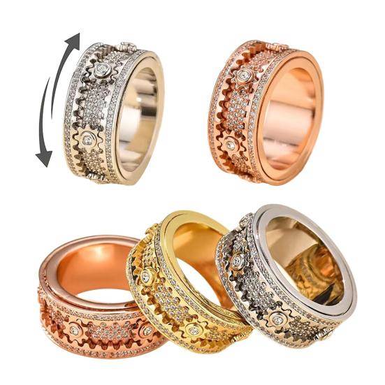 Justerbar Fingerring Anti-Ångest Fidget-ring Rostfritt Stål Kubisk Zirkonia Inlagd Roterande Design Meditationsring rosa guld färg