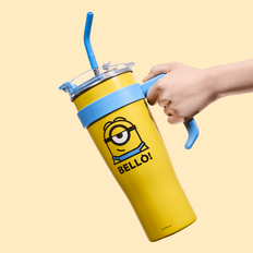 1600 ml Minions Collection stålglas med halm Stor kapacitet iskopp - Gul (En-Storlek)
