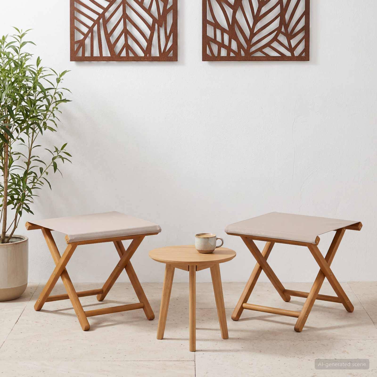Havestol 2 pcs Massiv Eucalyptus Træ Beige
