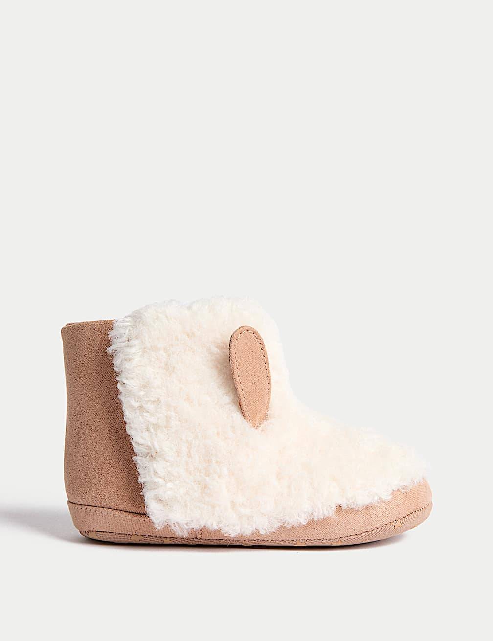 Baby Riptape Faux Fur Pram Shoes (0-18 Mths)