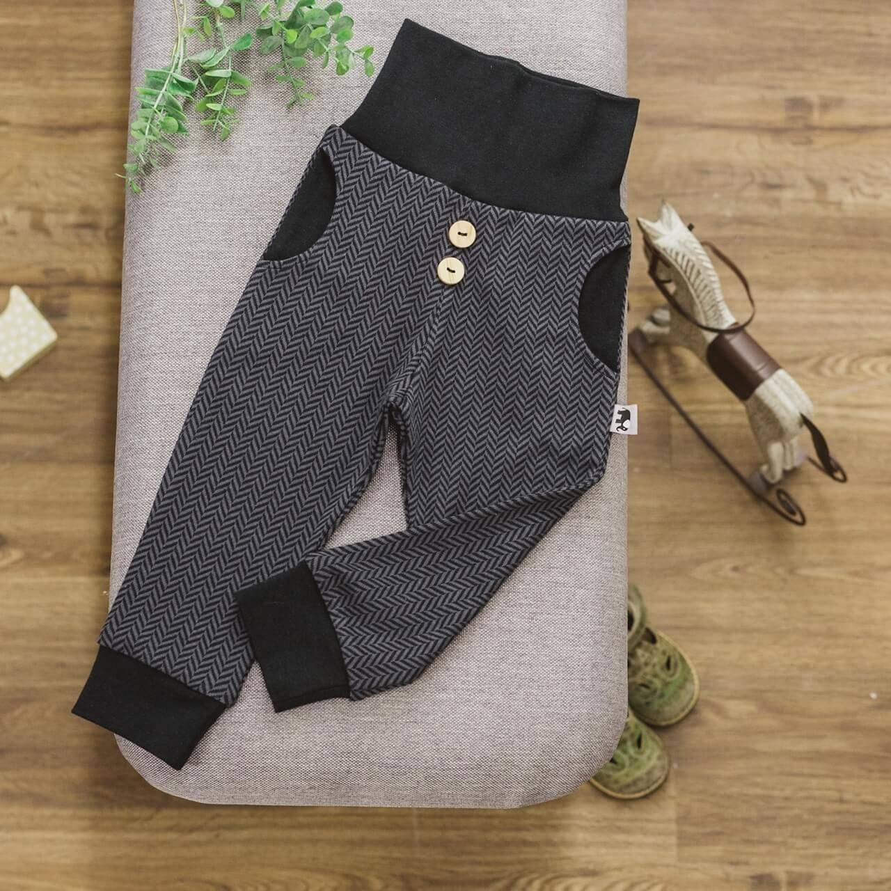 Byxor baby barn - fiskbensmönstrat jacquardtyg Antracit 50-92cl: 62/68cl (3-7mån)