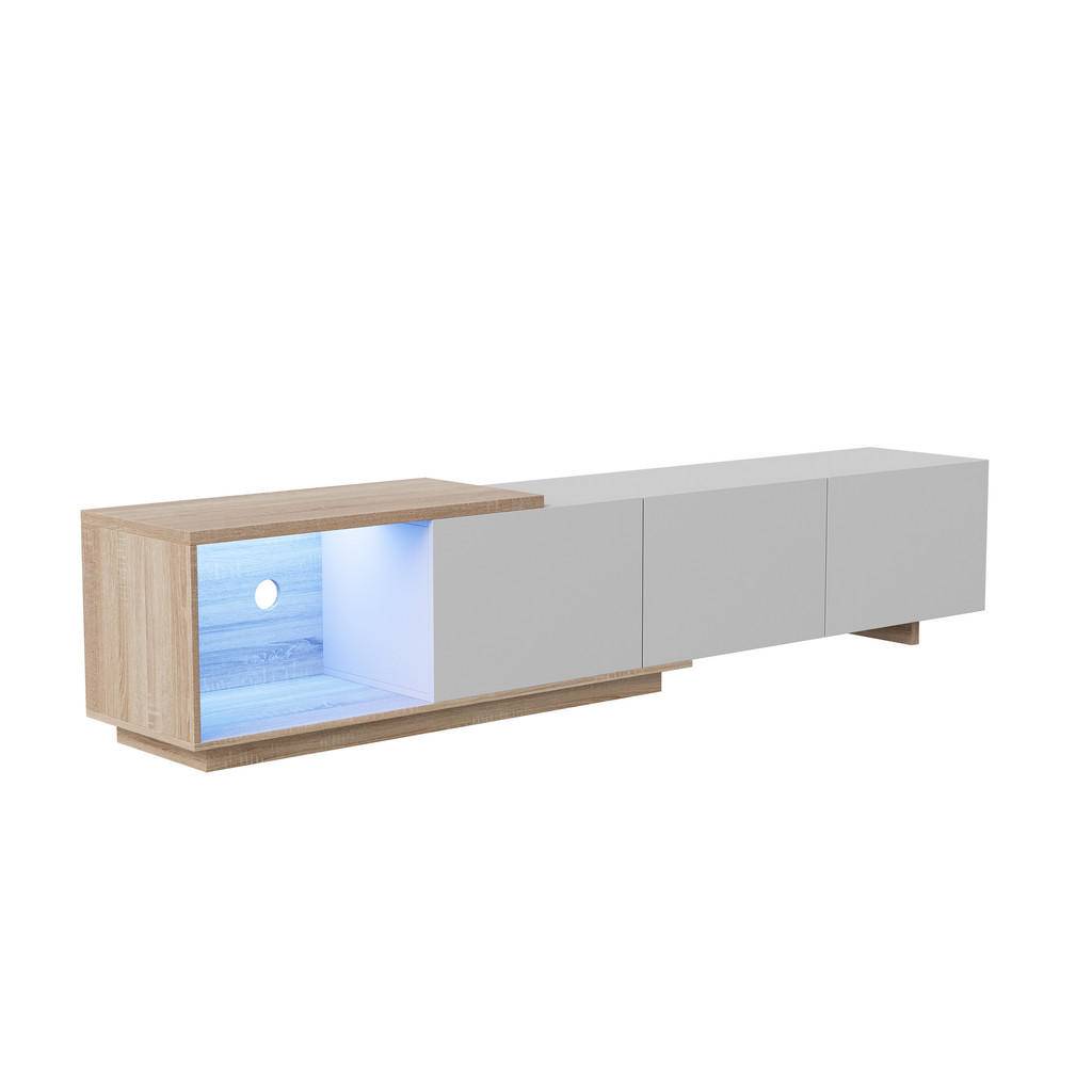 TV-SKÅP 163–240 cm Utdragbar med LED-belysning 3 lådor Vitträ-look