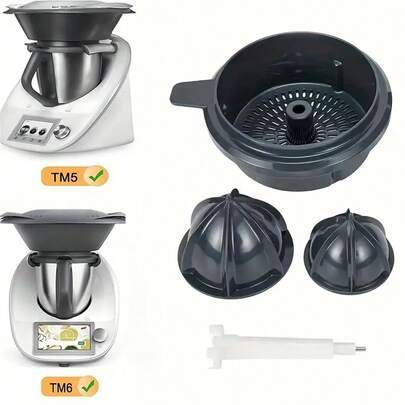 4-delat manuellt apelsinjuiceset kompatibelt med TM5 TM6, manuell juicer med sil och presskon, halkfri enkelpress med dubbel separeringsextraktion, kö - Grå (En-Storlek)