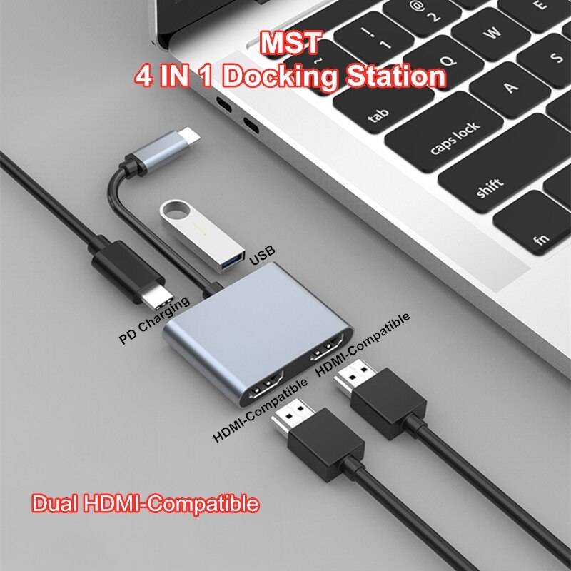 Usb typ c hubb till hdmi-kompatibel mst 4k vga usb c hubb dockningsstation rj45 lan ethernet sd tf för macbook usb hub adapter - Blå