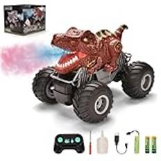 Doahurry Monstertruck fjärrstyrd bil från 3-4 5 6 7 år, dinosaurieleksak, RC bil, monstertruck, fjärrstyrd dinoleksak, musik, LED-ljus, utomhusleksak, födelsedag för pojkar (rosa)