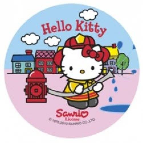 Tårtbild / oblat Hello Kitty som brandman 14,5 cm