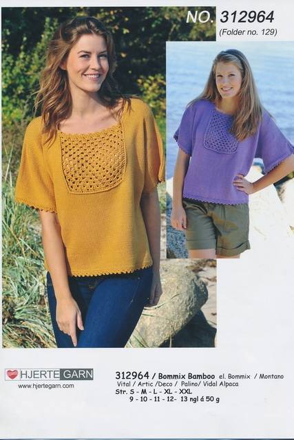 312964 Bluse m/hæklet indsats.
