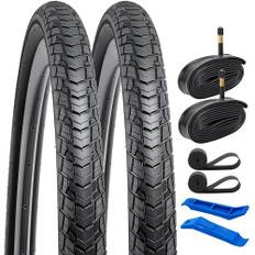 2-pack 28 tum/700C cykeldäck 28 x 1,40 700 x 35C ETRTO 35-622 Plus 2-pack 700C cykelrör 700x35/43c AV48 mm Schrader-ventil kompatibel med 700x35C vägcykeldäck och slangar (svart)