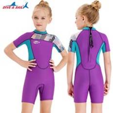 Sim jumpsuit dykdyk badkläder tjejer 2.5mm neopren ungdom barn våtdräkt shorty surfdräkt kortärmad dykning snorkling - M150659k- a / Xxl