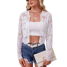 Bröllop spets Bolero för kvinnor långärmad blommig spets täcker öppen framsida cardigan jacka, 4, XL