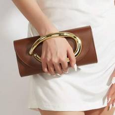 Retro Vintage Solid Color Clutch Wallet, All-Match Carry On Purse, Stylish PU Bag For Women, And For Wedding, Party, Prom, Dinner - Brown