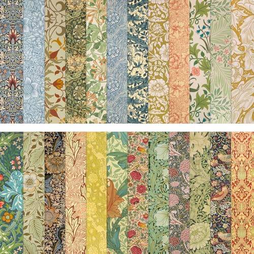 HAUTOCO 24 ark klippbokspapper 30 cm x 30 cm dubbelsidigt scrapbooking kartong vintage blommönster dekorativt papper för skräpjournaltillbehör, decoupage, korttillverkning, gör-det-själv-hantverk och