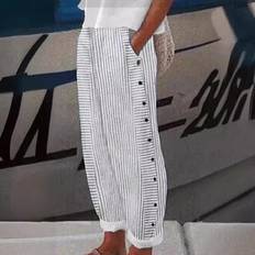 Women Striped Long Pants Elastic Waist Casual Loose Straight Wide Leg Trousers Plus Size S vit