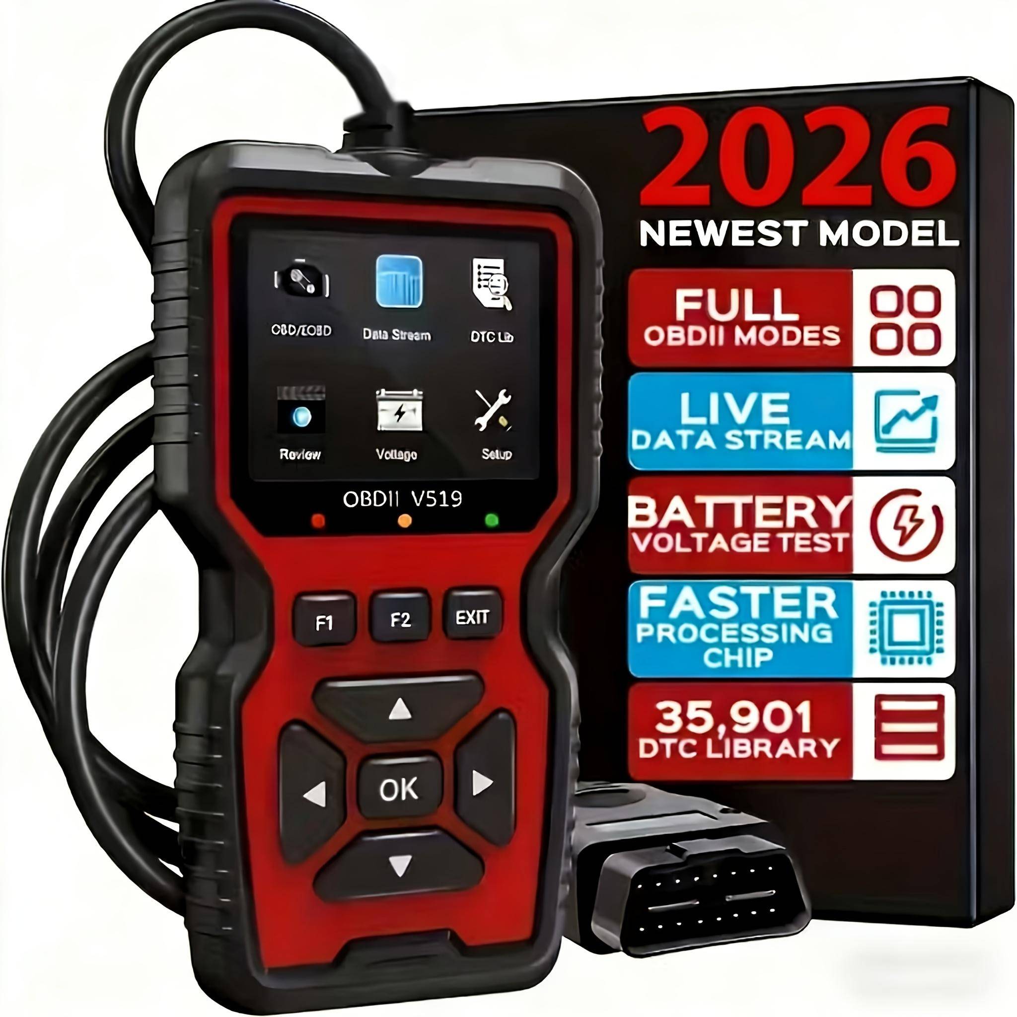 Professionell OBD2-skanner V519 - USB-driven bilidentifieringsverktyg med realtidsdataflöde, kompletta OBD II-tester