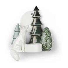 Dottir Winter Stories Fox Wall Votive Væghængt Lysestage - H 13 cm - Porcelæn - White/green