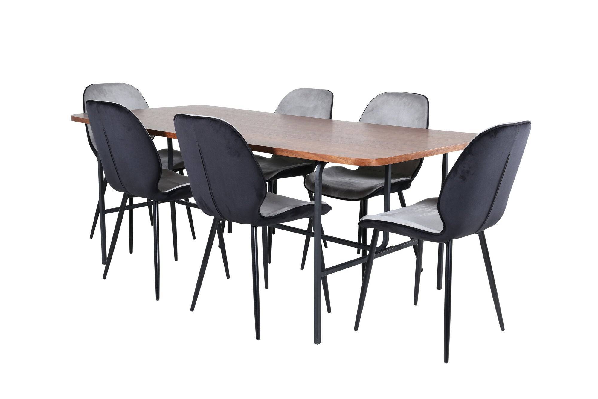 Venture Home Uno spisebord - Black / Valnød Veneer+Emma stol - Black / Black and Light Grey Black Velvet in Back Grey Velvet in front_6