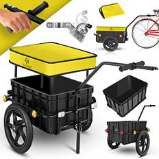 KESSER® Cykelvagn, lastvagn/släpkärra för cykel med koppling, hög dragstång, transportlåda med 70 liter volym, max 60 kg för cyklar med 26–28 tum, gul