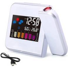 Led digital smart väckarklocka elektronisk skrivbordsklockor usb snooze väckarklocka med tid projektor väderprojektionsklocka - Vit