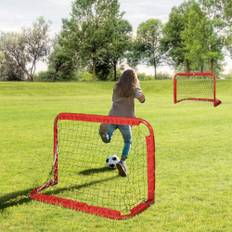 Fodboldmål Sæt med 2 Foldbare Minimål Lavet af Stål Q195 og Tetrolon Rød 90x36x60 cm til Have og Legeplads
